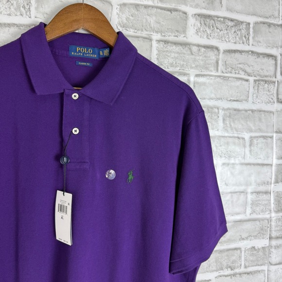 Polo Ralph Lauren Mens Classic Fit Purple W/ Green Pony Pique Polo Shirt XL NWT